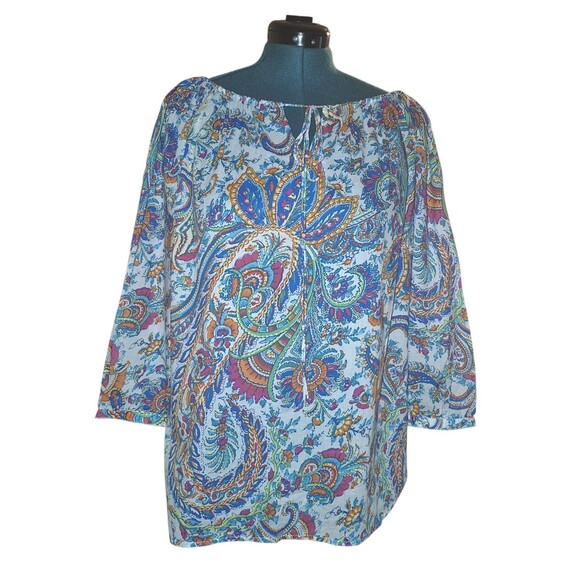 Lauren Ralph Lauren Shirt Blouse Womens 2X Blue Paisley Casual Floral 3/4 Sleeve - Picture 1 of 6